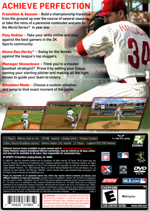 Major League Baseball 2k11 — box-2D-back (US)