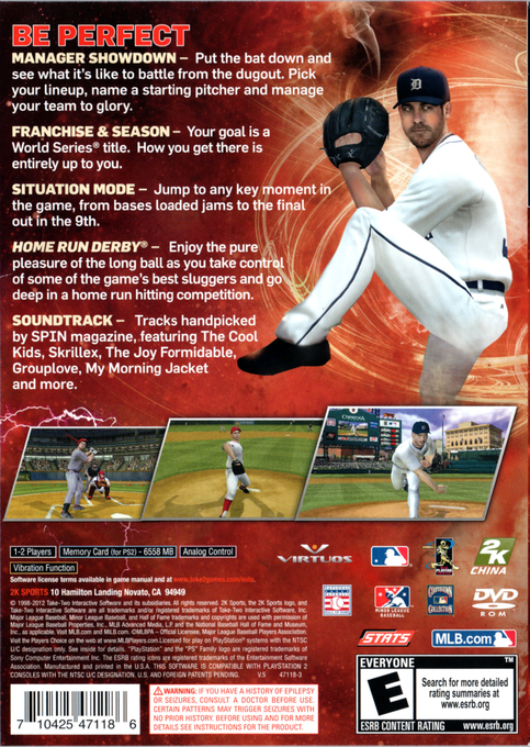 Major League Baseball 2k12 — box-2D-back (US)