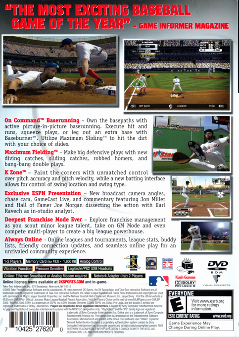 Major League Baseball 2k5 — box-2D-back (US)
