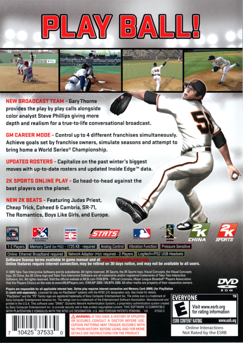 Major League Baseball 2k9 — box-2D-back (US)