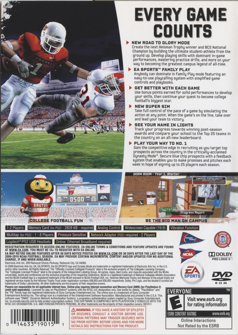 Ncaa Football 10 — box-2D-back (US)