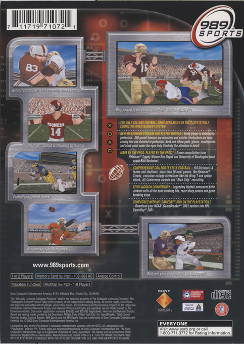 Ncaa Gamebreaker 2001 — box-2D-back (US)