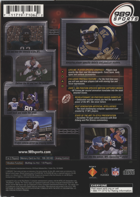 Nfl Gameday 2001 — box-2D-back (US)