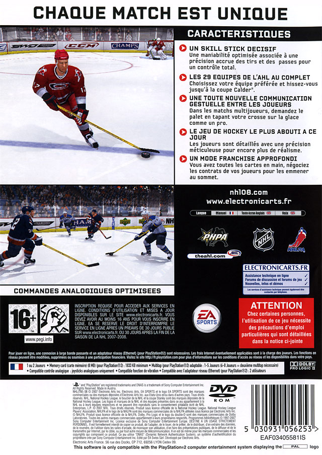 Nhl 08 — box-2D-back (FR)