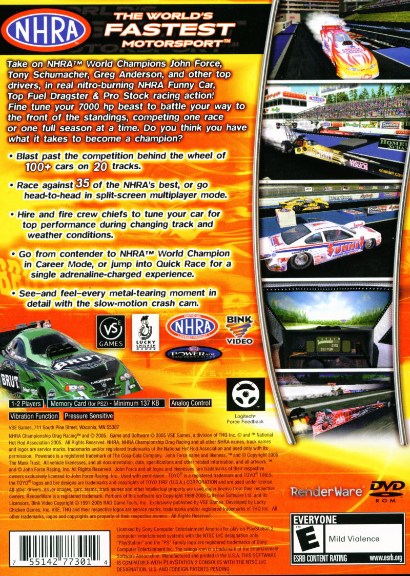 Nhra Championship Drag Racing — box-2D-back (US)