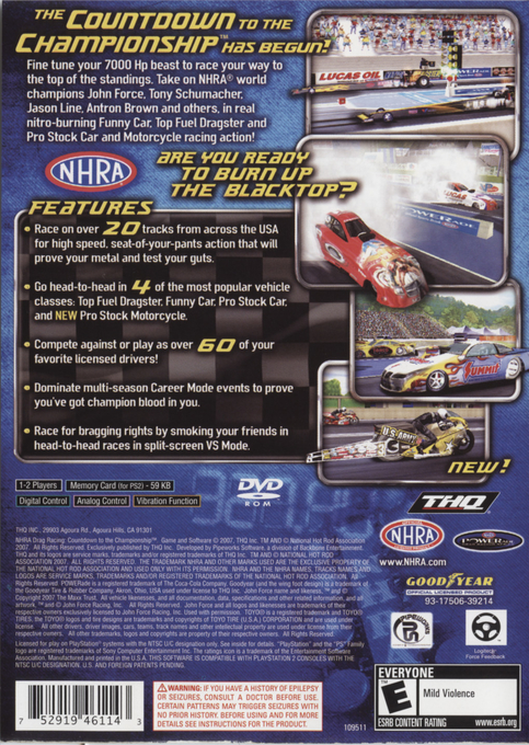 Nhra Drag Racing - Countdown To The Championship — box-2D-back (US)
