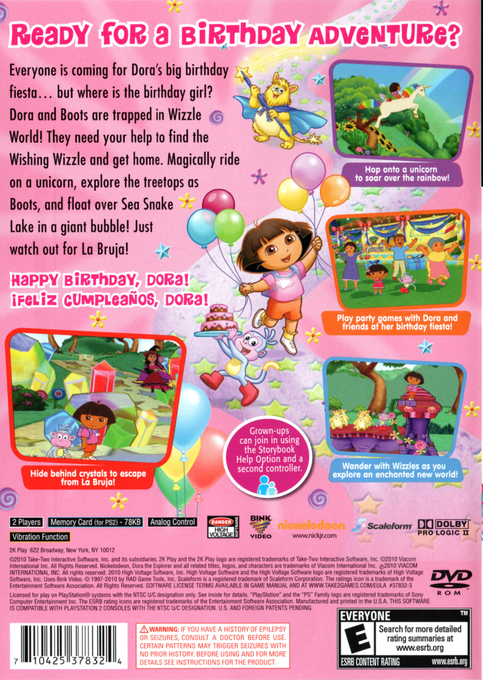 Nickelodeon Dora's Big Birthday Adventure — box-2D-back (US)