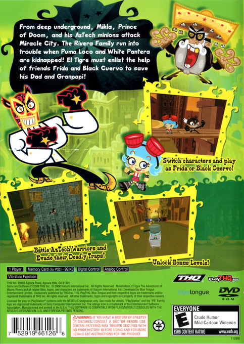 Tigre - The Adventures Of Manny Rivera, El — box-2D-back (US)
