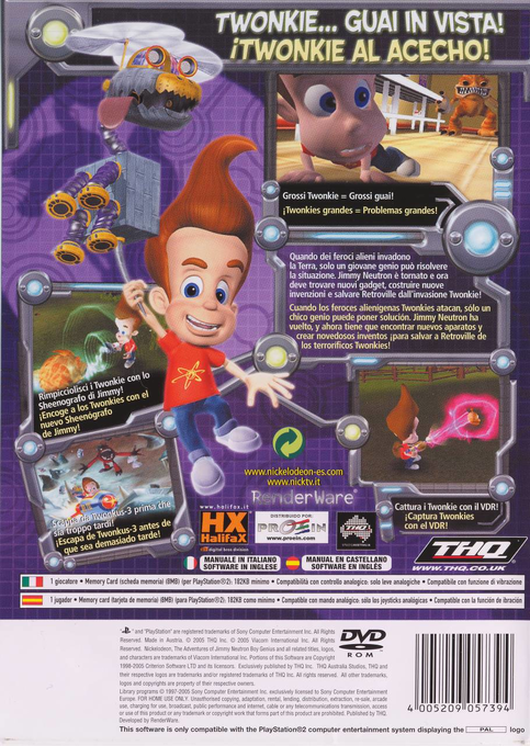 Jimmy Neutron Boy Genius - Attack of the Twonkies — box-2D-back (SP)