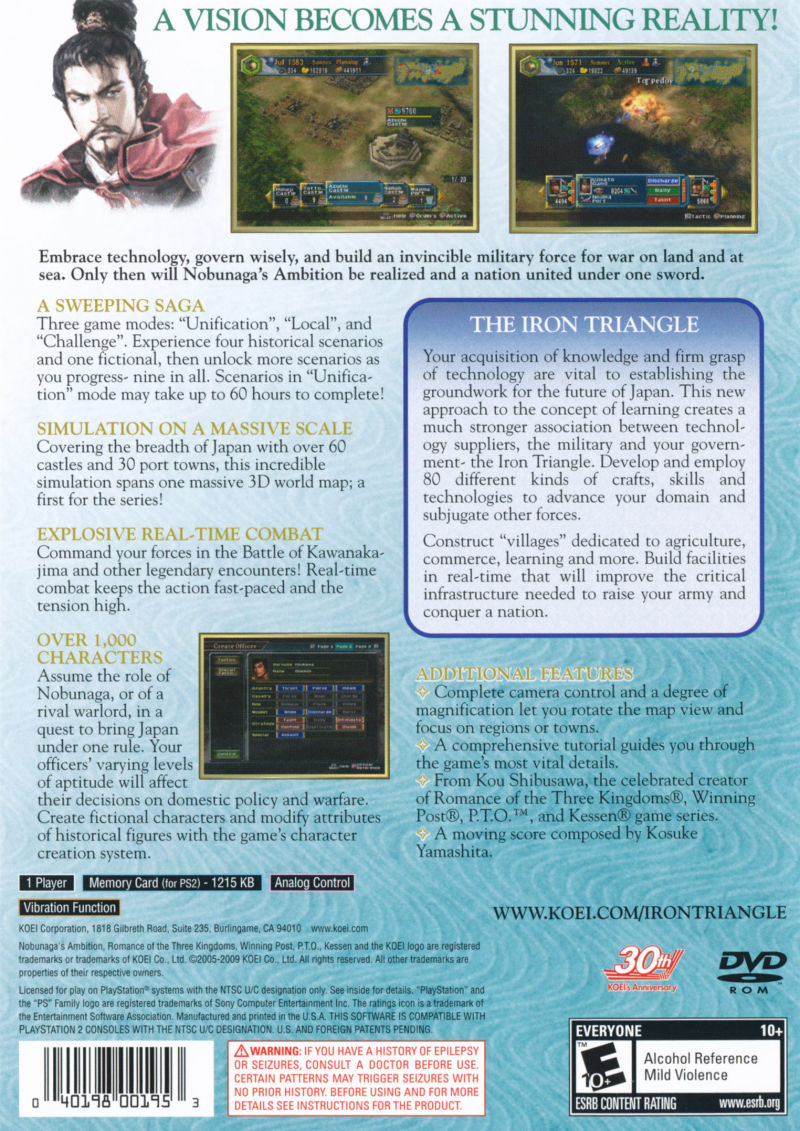 Nobunaga's Ambition - Iron Triangle — box-2D-back (US)