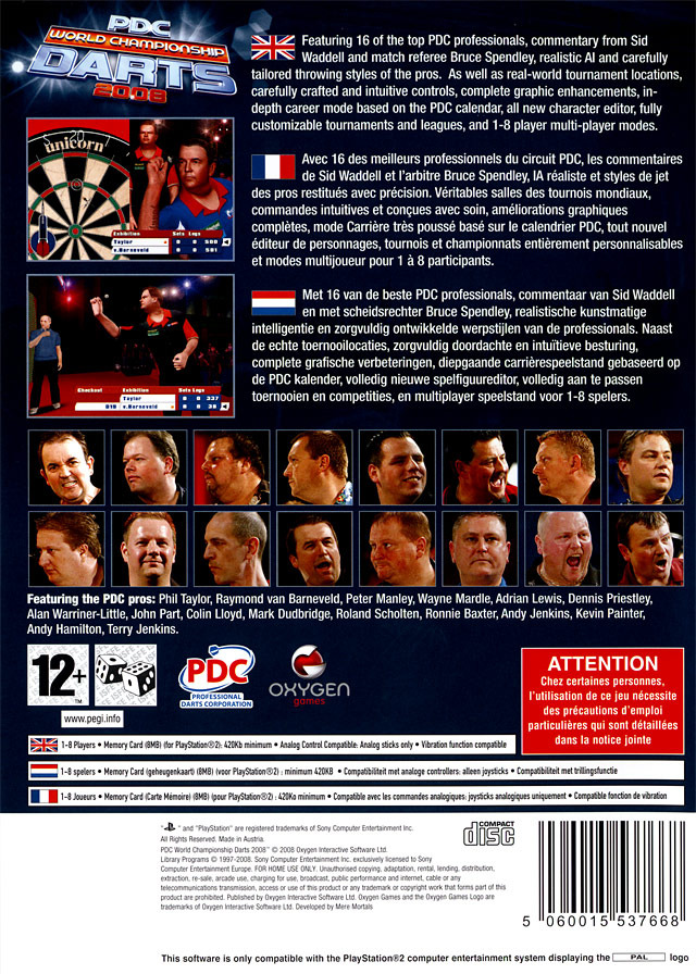 Pdc World Championship Darts 2008 — box-2D-back (FR)