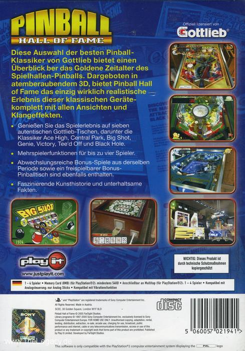 Pinball Hall Of Fame - The Gottlieb Collection — box-2D-back (DE)