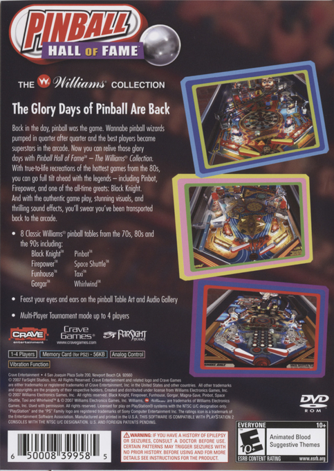 Pinball Hall Of Fame - The Williams Collection — box-2D-back (US)