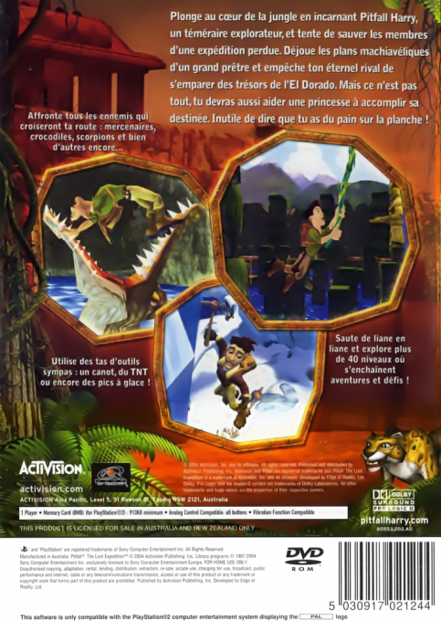 Pitfall - The Lost Expedition — box-2D-back (FR)