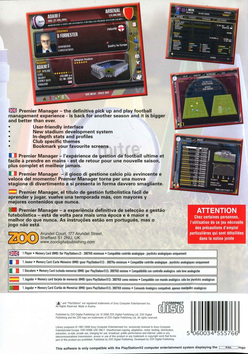 Premier Manager 09 — box-2D-back (EU)