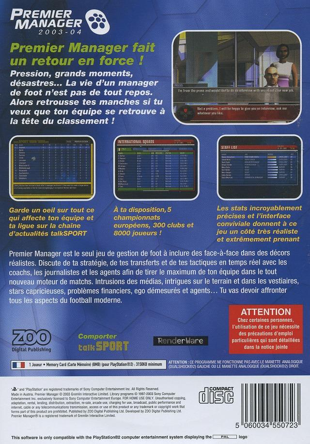 Premier Manager 2003-04 — box-2D-back (FR)