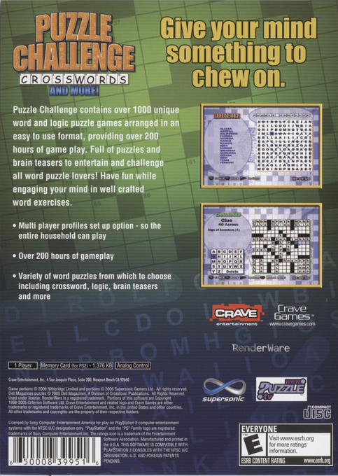 Puzzle Challenge - Crosswords And More ! — box-2D-back (US)