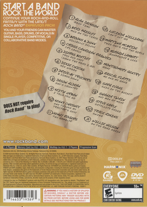 Rock Band - Country Track Pack — box-2D-back (US)