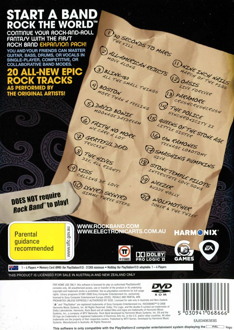 Rock Band Song Pack 1 — box-2D-back (AU)