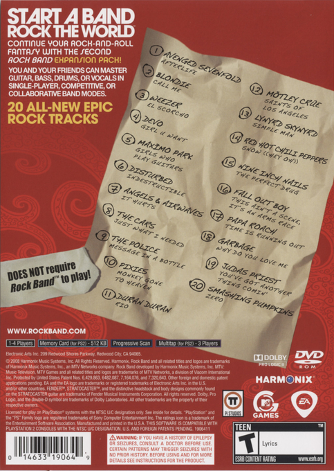 Rock Band Song Pack 2 — box-2D-back (US)