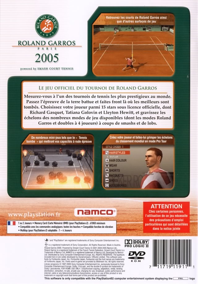 Roland Garros 2005 Powered By Smash Court Tennis — box-2D-back (FR)