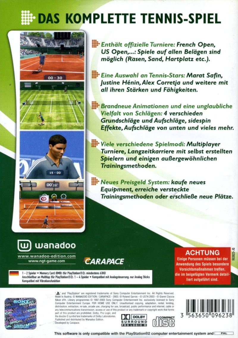 Next Generation Tennis 2003 — box-2D-back (DE)