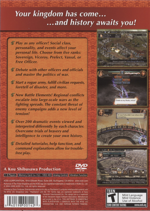 Romance Of The Three Kingdoms X — box-2D-back (US)