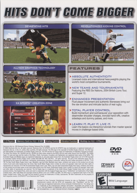 Rugby 2005 — box-2D-back (US)
