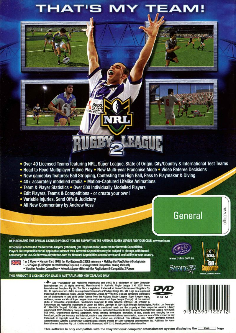 Rugby League 2 — box-2D-back (AU)