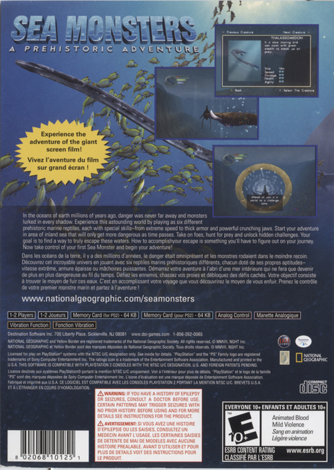 Sea Monsters - A Prehistoric Adventure — box-2D-back (US)