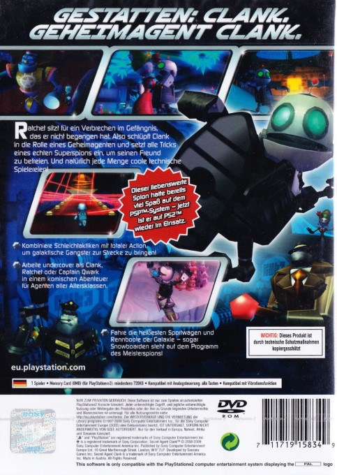 Secret Agent Clank — box-2D-back (DE)