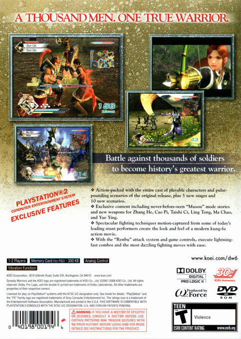 Dynasty Warriors 6 — box-2D-back (US)