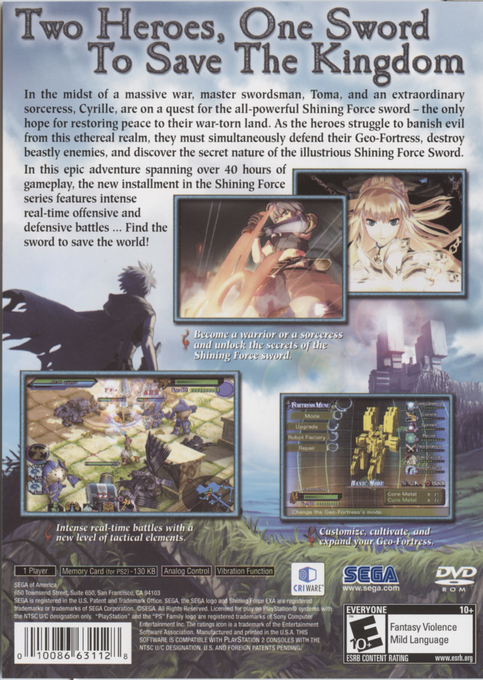 Shining Force Exa — box-2D-back (US)