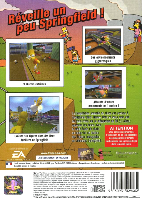 Simpsons - Skateboarding, The — box-2D-back (FR)