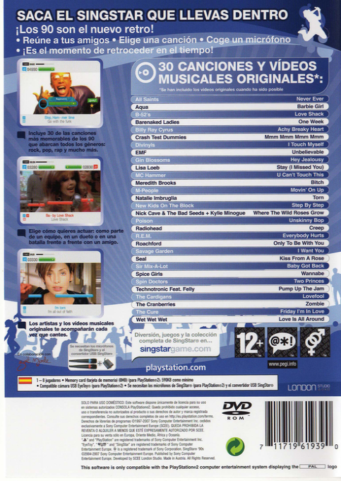 SingStar '90s — box-2D-back (SP)