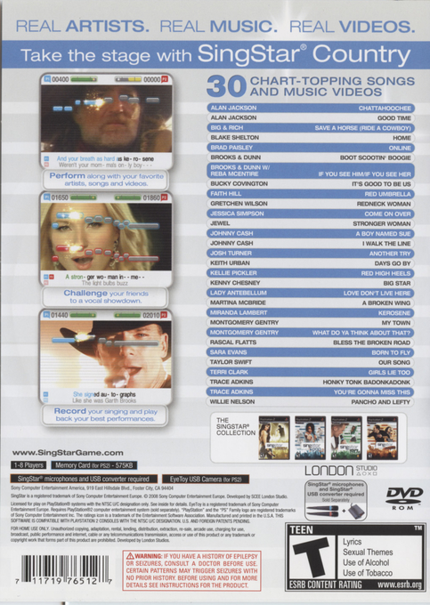 Singstar Country — box-2D-back (US)