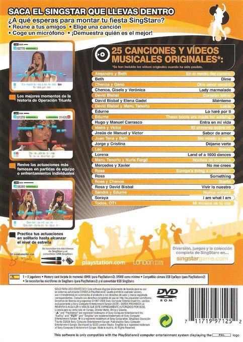 Singstar Operacion Triunfo — box-2D-back (SP)