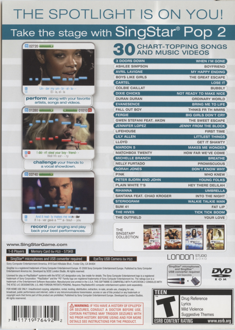 SingStar Pop Vol. 2 — box-2D-back (US)