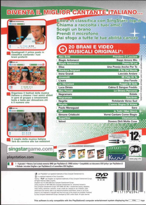 SingStar top.it — box-2D-back (IT)