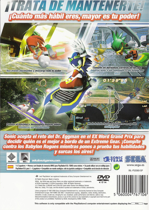 Sonic Riders — box-2D-back (SP)