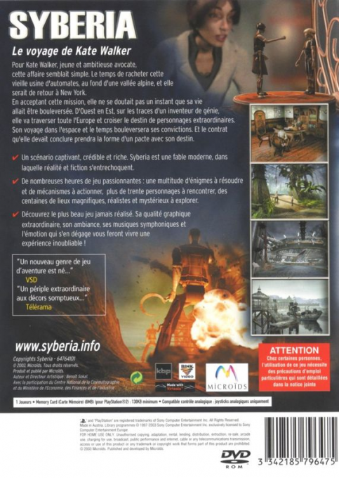 Syberia — box-2D-back (FR)