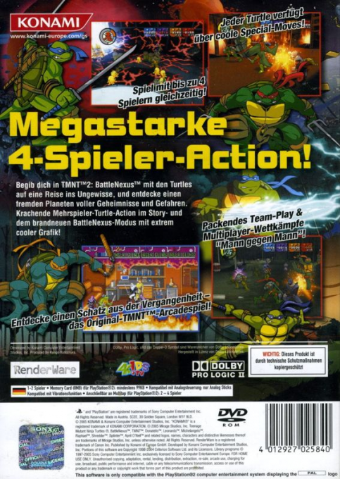 Teenage Mutant Ninja Turtles 2 - Battle Nexus — box-2D-back (DE)