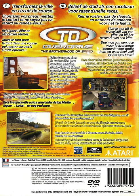 TD Overdrive - The Brotherhood of Speed — box-2D-back (FR)
