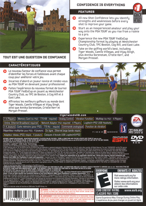 Tiger Woods Pga Tour 08 — box-2D-back (WOR)