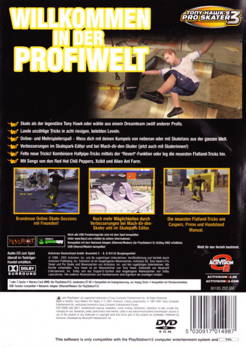 Tony Hawk's Pro Skater 3 — box-2D-back (DE)