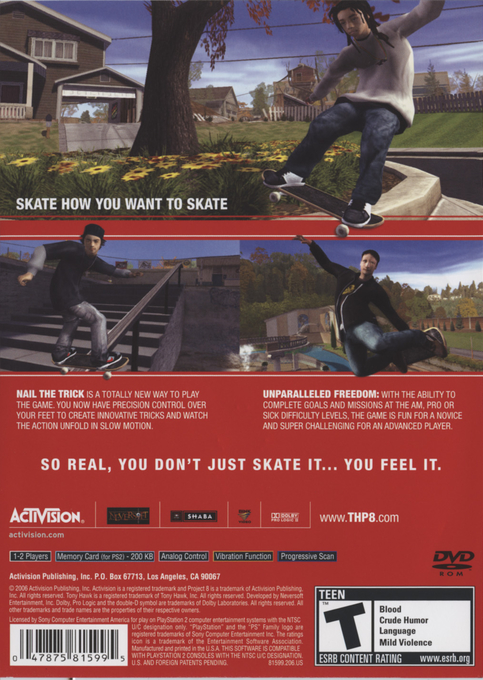 Tony Hawk's Project 8 — box-2D-back (US)
