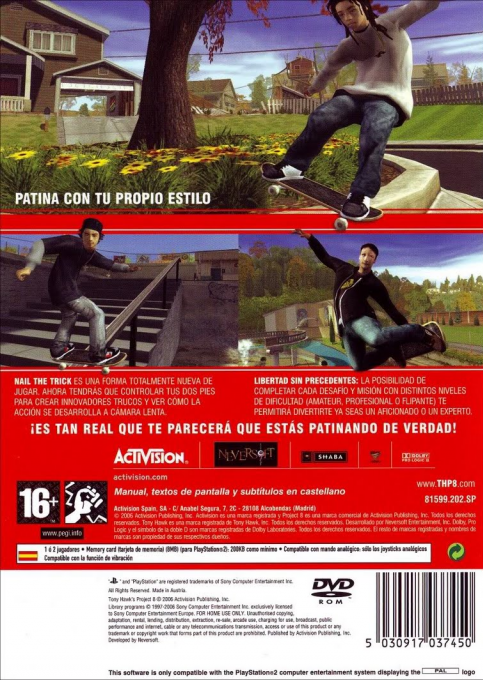Tony Hawk's Project 8 — box-2D-back (SP)