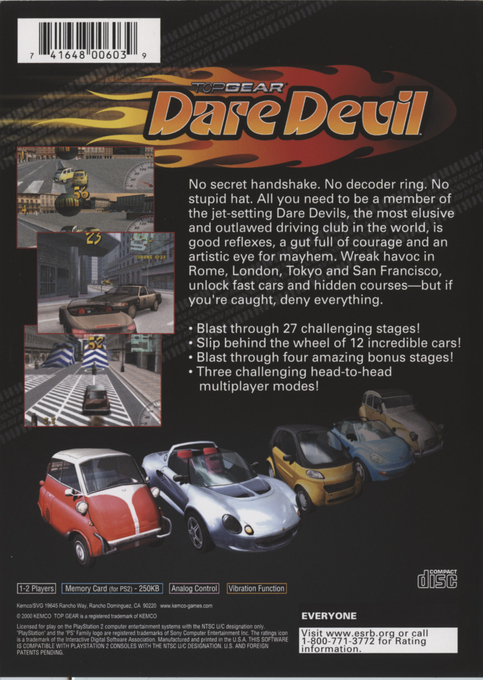 Top Gear Dare Devil — box-2D-back (US)