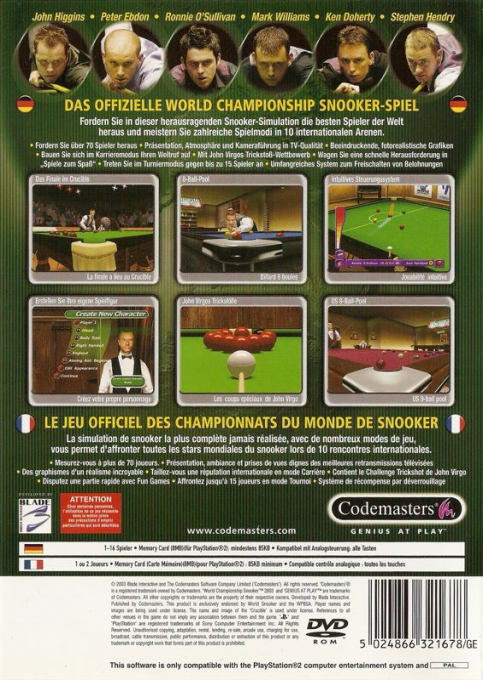 World Championship Snooker 2003 — box-2D-back (DE)