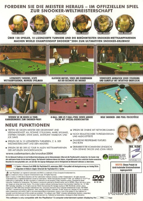 World Championship Snooker 2004 — box-2D-back (DE)